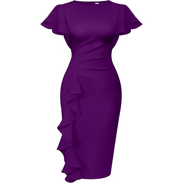 Memoriesea Women's Fashion Peplum Short Sleeve Bow Ruffle Pencil Party Midi Dress