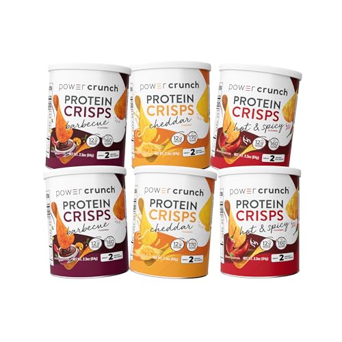 Power Crunch Protein CRISPS Variety Pack, Cheddar, Hot & Spicy, BBQ, a Potato Style Protein Chip Snack, 12g of protein, 1.05 ounces per serving (2 of Each Flavor)