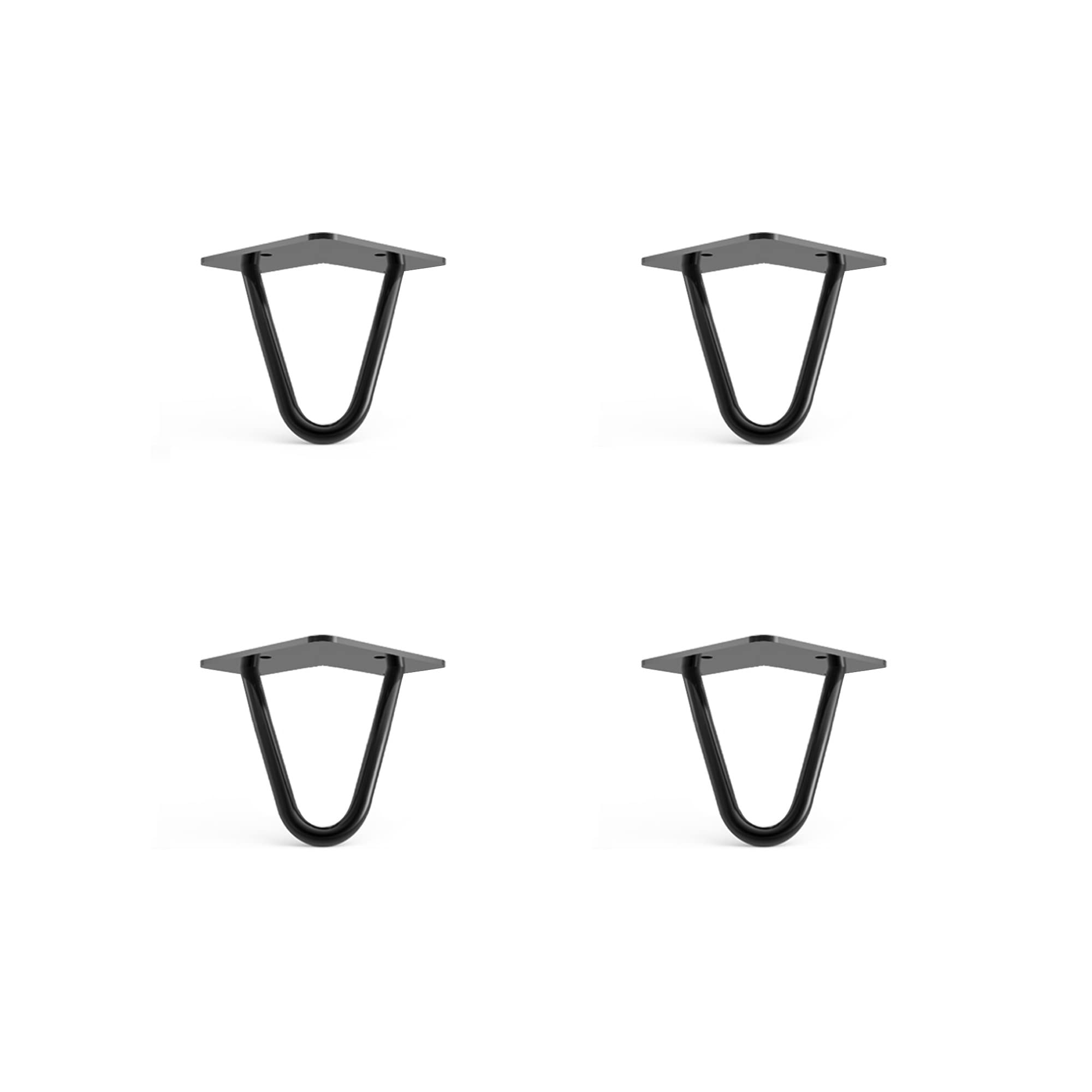 DT IRONCRAFT 4 x Hairpin Legs from 10cm 2 Rod / 10mm, Black - Sofa, Bed and Cabinet Legs with Floor Protector Feet & Screws
