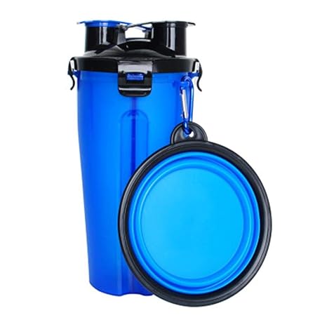 V.JUST Dual-Use-Pets Wasserflasche Mit Zusammenklappbaren Trinkschale, Hund Reisen Wasser Snack Container Dispenser 2 Kammer 