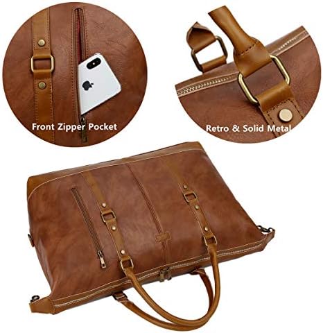 BAOSHA Leather Travel Duffel Tote Bag Overnight Weekender Bag Oversized for Men and Women HB-14 (Brown) 4 BAOSHA Leather Travel Duffel Tote Bag Overnight Weekender Bag Oversized for Men and Women HB-14 (Brown)