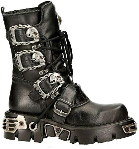 Amazon.com | New Rock Unisex M.727-S1 Black Leather Boots Skull