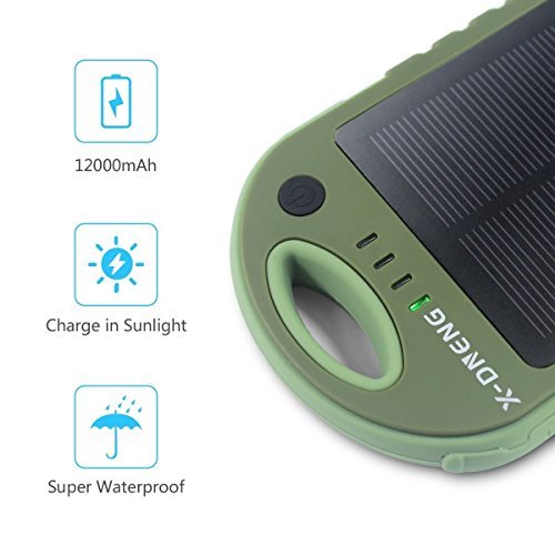 Externe Akku Powerbank 12000 mAh Solar Ladegerät Handy X-DNENG 2 Ausgänge USB Wasserdicht Solar Panel Outdoor Power Bank mit LED-Lampen für iPhone iPad Tablet Samsung Android Smartphones Mp3 usw- Grün