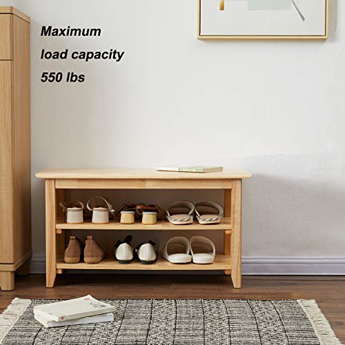 XKZG Storage Bench Wooden Shoe Bench Simple Style Wood Entryway Bench Shoe Rack (Natural,31.5