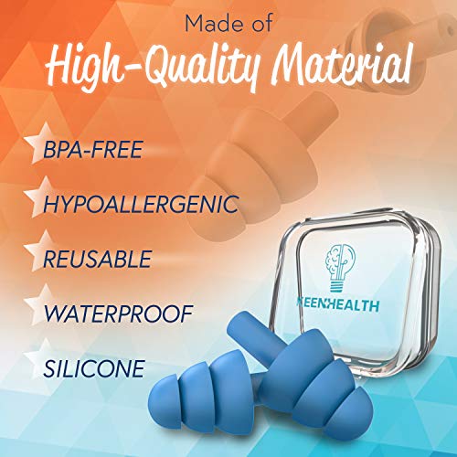 Keenhealth Reusable Silicone Ear Plugs 2-Pack - Noise Cancelling and Sound Blocking - 29dB Highest NRR - Comfortable Fit - Earplugs for Sleeping, Concerts, Festivals, Construction Sites - BPA Free - Thumbnail 2