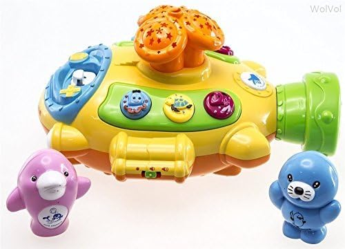 My First Moon and Stars Projector Submarine Toy with Music and Interesting Functions, Adjustable Volume (White .Yellow Color)random