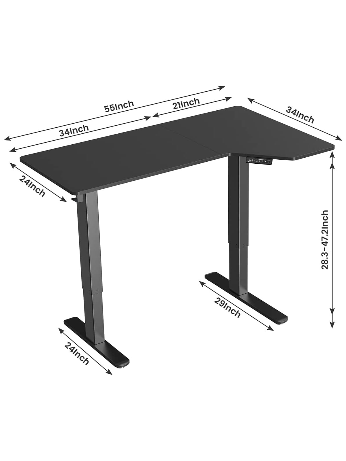 Marsail L Shaped Electric Standing Desk, 55x34 Inch Standing Desk Adjustable Height with Headphone Hook, Large Computer Desk Sit Stand Desk for Home Office Sturdy Writing Workstation, Obsidian