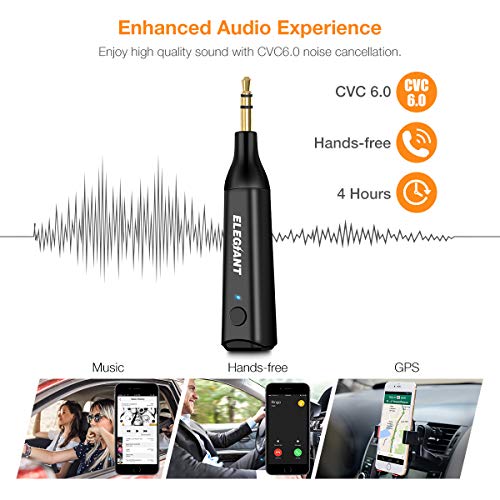 Mini Bluetooth Receiver, ELEGIANT Bluetooth 5.0 AUX Adapter Portable Wireless Receiver Hands-Free Calling 30M Range 3.5mm Aux Stereo Output for Car Home Audio Music Streaming Sound System