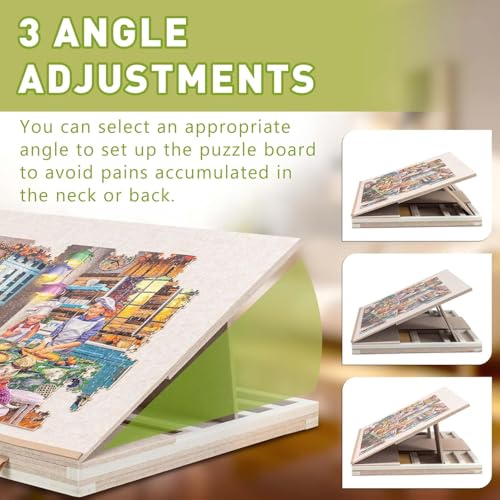SLEEPHEAD®Felt Jigsaw Puzzle Table with 3-Tilting-Angle, Puzzle Board for Adults with Foldable Legs, Super Lightweight Portable Tables with 4 Drawers & Cover, for 1500 Piece Puzzles