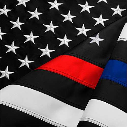 FBNC Thin Blue Line & Thin Red Line Flag 3x5 Ft: Durable Nylon with Embroidered Stars and Brass Grommets - Proud to be a Police and Fire Officer