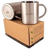 Coffee Mugs Stainless Steel Camping Mug - Tea Cups with Laser Words Purple & Orange - Premium Quality for Outdoors Camping RV Gift - Dishwasher Safe - Double Wall - Set of 2 13.5oz Adult Sized