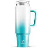Meoky 40 oz Tumbler with Handle and Straw, Insulated Tumbler with Lid and Straw, Stainless Steel Travel Mug, Keeps Cold for 34 Hours, 100% Leak Proof, Fits in Car Cup Holder (Azure)