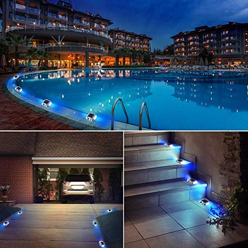 SOLMORE 4 Pack Solar Deck Lights LED Dock Light Solar Lights Step Road Path Light Waterproof Security Warning Driveway Lights for Outdoor Fence Patio Yard Home Pathway Stairs Garden (Blue) (Renewed)