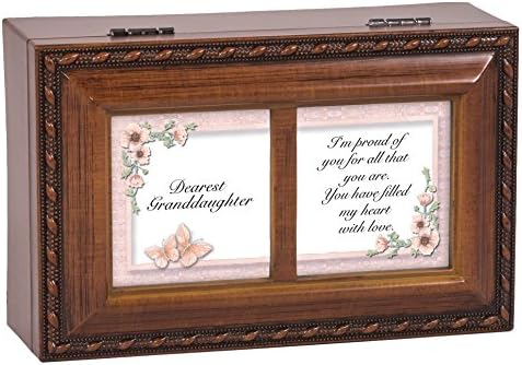 Cottage Garden Dearest Granddaughter I'm Proud of You Wood Finish Jewelry Music Box Plays Tune Ave Maria