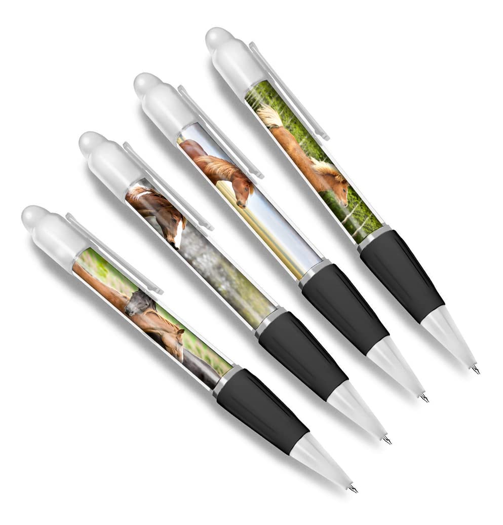DV DESIGN Set of 4 Horse White Ballpoint Pens - Pony Equestrian Horses Riding Animals Pets Themed Boys Girls Men Women Pen Pen #79607