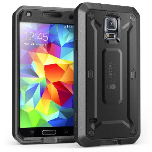 Galaxy S5 Case, SUPCASE [Heavy Duty] Samsung Galaxy S5 Case [Unicorn Beetle PRO Series] Full-body Rugged Case with Built-in Screen Protector (Black/Black), Dual Layer Design + Impact Resistant Bumper