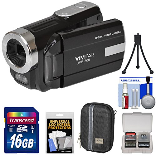 Vivitar DVR-508 HD Digital Video Camera Camcorder (Black) with 16GB Card + Case + Tripod + Kit