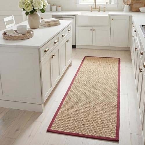 SAFAVIEH Natural Fiber Collection Runner Rug - 2'6" x 12', Natural & Red, Seagr…