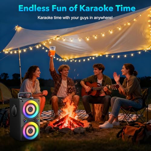 RRNUY 100W Portable Bluetooth Speaker with Subwoofer & LED Light - Powerful Boombox with Powerful Bass, Wooden Housing and TWS for Outdoor Party
