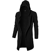 GIVON Longline Hooded Cardigan Ruffle Shawl Collar Open Front Drape Cape Overcoat with Fleece Fabric