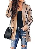 ZESICA Women's Long Sleeves Open Front Leopard Print Button Down Knitted Sweater Cardigan Coat Outwear with Pockets