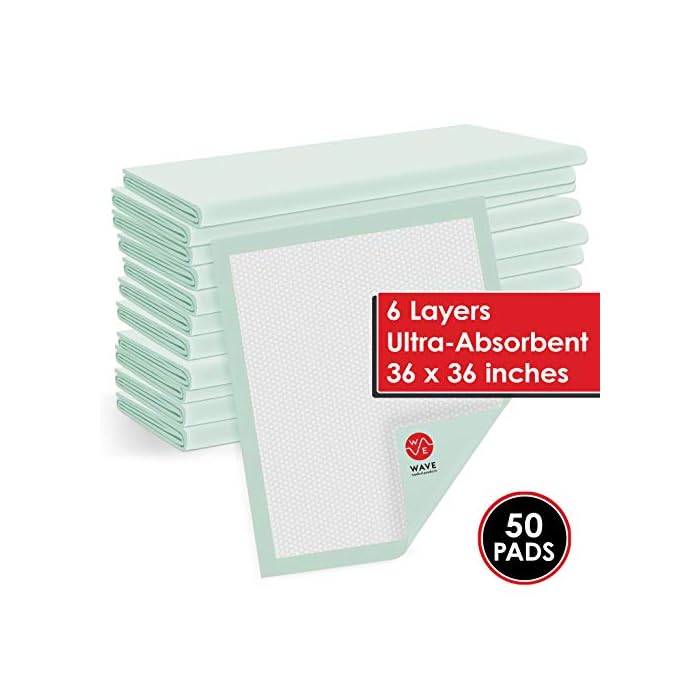 Wave Heavy Absorbency 36" x 36" Quilted Bed Pads, Large Disposable Underpads, 50 Per Case, Fluff and Polymer Core, Great Protection for Beds, Furniture, Surfaces