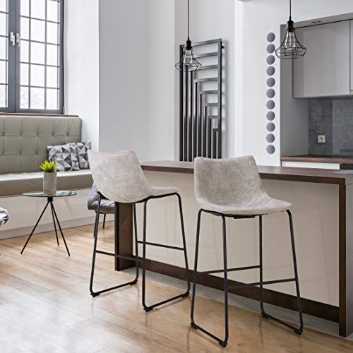LCH 29 Inch Vintage Pub Bar Stools - Set of 2 Wear-Resistant Fabric Barstools with Durable Frame and Floor Protector, Grey