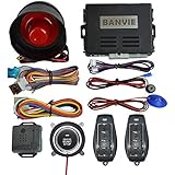 BANVIE Auto Security Alarm System with Smart Engine Start Buttton and Remote Starter (1-Way Alarm + Remote Starter + Push Start Stop But)