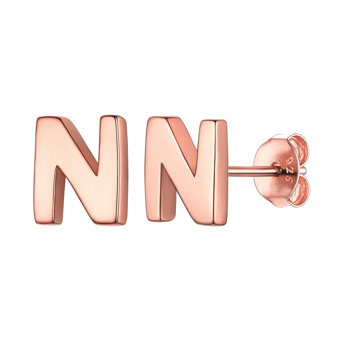 ChicSilver Initial Letter N Tiny Stud Earrings for Women Rose Gold Plated Alphabet Earring Hypoallergenic