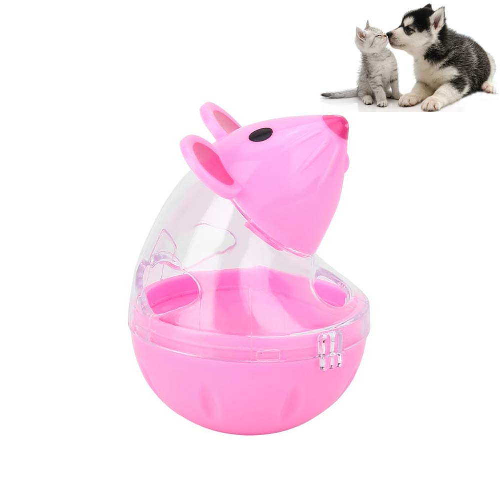 Cat Food Ball, Mice Tumbler Ball Cat Slow Feeder Food Dispenser Pet Food Ball Dog Treat Ball Leaking Food Toy for Puppy and Small Medium Dogs(Pink)