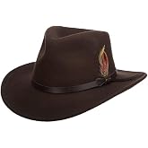 Scala - Outback Hat for Men, Wool Felt Sun Hat, Wide Brim UV Protection | For Hiking, Fishing, Camping &amp; Travel, Crushable, Water Repellent, UV Protection, Durable Western Style, Faux Leather Band