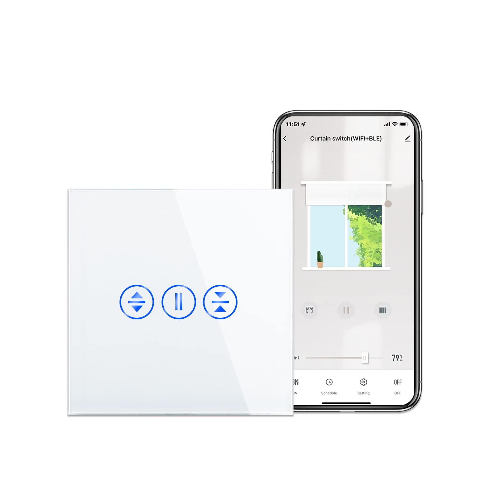CNBINGO WiFi Roller Shutter Switch, Smart Touch Switch, Smart Life App Control, Neutral Wire Required, White