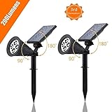Solar LED Spotlight, APOLLED 2-in-1 Waterproof 4 LED Outdoor Solar Spotlight Adjustable Wall Light Landscape Light Security Lighting for Patio Deck Yard Garden Driveway Pool Area (2 Pack)