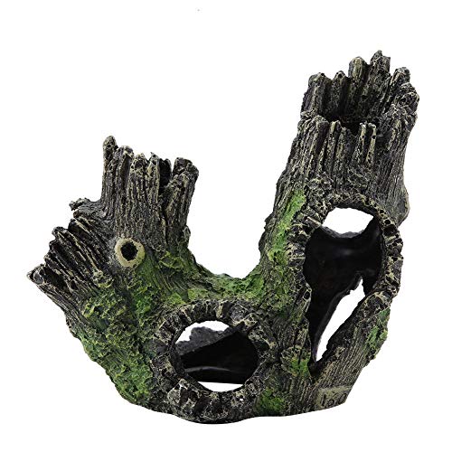 Pssopp Aquarium Driftwood Decor - Sinkable Fish Tank Ornament, Artificial Resin Hollow Tree Trunk Habitat for Fish and Plants (ST-004B)