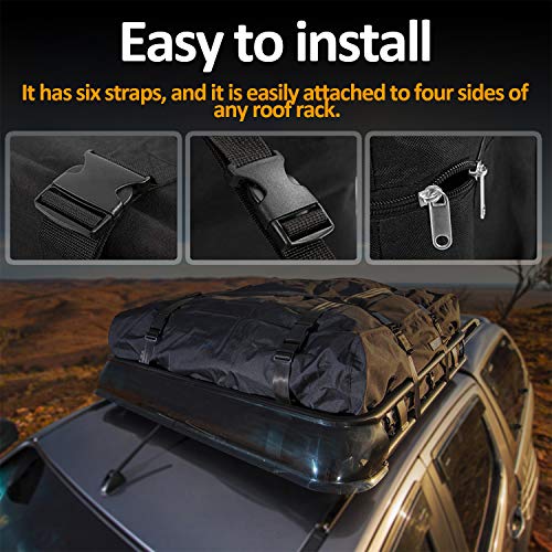 Aaaspark Rooftop Cargo Carrier Bag - Waterproof & Coated Zippers 15 Cubic ft - for Cars and SUV Or Truck with or Without Racks(Black)