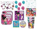 Disney Wreck-It Ralph 2 Birthday Party Supply Pack Including Dessert Plates, Napkins, Cups, Table Cover, Swirl Decorations, Balloons for Party of 16