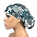 Women’s Surgical Scrub Hat Nurse Ponytail Adjustable Euro Bouffant Gray Teal Floral DK Scrub Hats