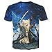 RXBC2011 Men's Short Sleeve Top 3D Printed Wizard Cats T Shirt L Blue