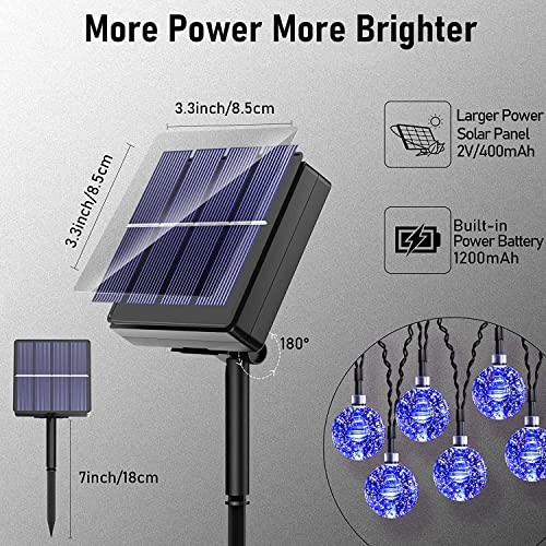 Solar String Lights Outdoor Waterproof, 50 LED 24 Feet, Crystal Globe Lights with 8 Lighting Modes, Solar Powered Patio Lights for Garden Yard Porch Wedding Party Decor (Blue)