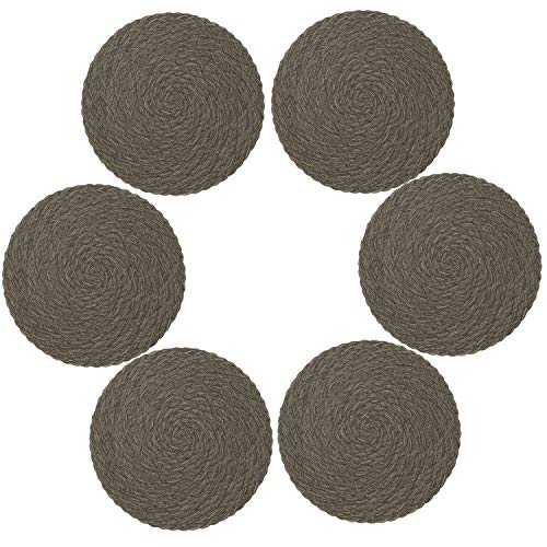Topotdor Round Placemats Heat-Resistant Stain Resistant Anti-Skid Washable Polyproplene Table Mats Placemats (Olive, Set of 6)