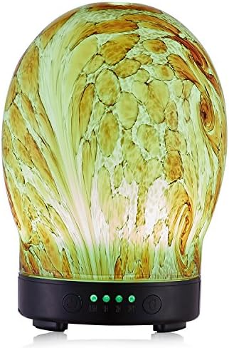 HILI 100ml Glass Marble Pattern Aromatherapy Essential Oil Diffuser Timer Cool Mist Humidifier with 4 Time Setting Auto shut-off and 7 Color Changing LED Lights for Home Office