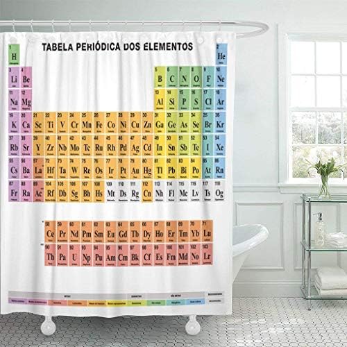 Abaysto Periodic Table of The Portuguese Labeling Tabular Arrangement 118 Chemical Atomic Numbers Symbols Names Polyester Fabric Shower Curtain Sets with Hooks Waterproof Mildew Bathroom Decor