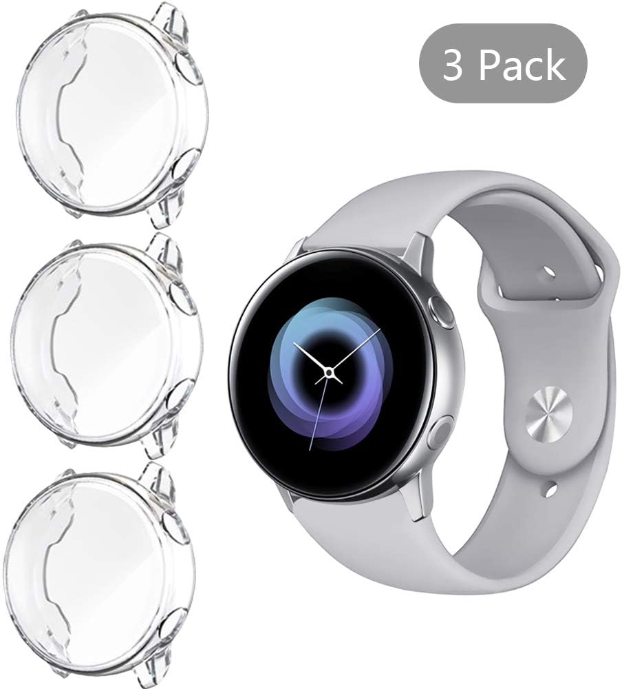 NEWZEROL 3 Packs Smartwatch Case Compatible for Samsung Galaxy Watch Active Screen Protector, Heavy-Duty Overall Protective TPU HD Anti-Scratch Cover for Samsung Galaxy Watch Active 40mm- Clear