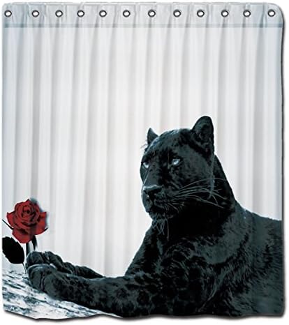 YYT Custom Shower Curtains Panther And Red Rose Shower Curtain 72"X80"