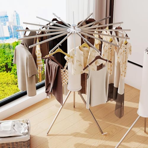 Ctoby Clothes Drying Rack,Drying Rack Clothing,Laundry Drying Rack,Floor Standing,16 Aluminium Poles,Collapsible,Retractable,Foldable,Folding Laundry Rack