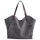 Mfeo Women Canvas Shoulder Bag Weekend Shopping Big Bag Tote Handbag Work Bag Grey)