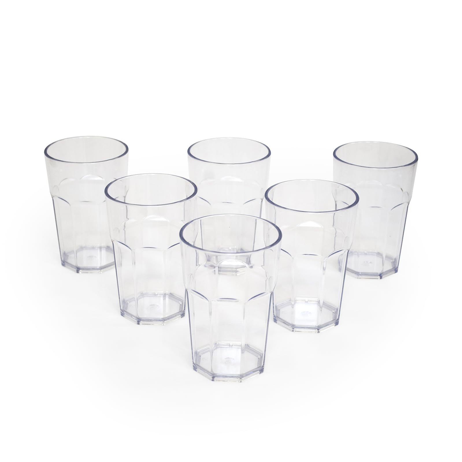 omada Design Set of 6 Glass or Long Drink Plastic Cups, 14,95 OZ, 4,91 inch Tall, shatterproof, Octagonal, Stackable and Dishwasher Safe, Transparent