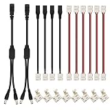 HitLights LED Strip Connector 2Pin 8mm LED Connector Kit Include Solderless Gapless Connector, 6Inch Jumper Connector, DC Female and Connector, DC Jack Splitter for 3528 5050 LED Strip