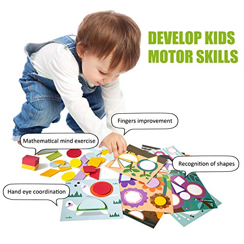 Supkiir Beginner Wooden Pattern Puzzle Blocks Educational Toy, 12 Double-Sided Scenes and 120 Pcs Co - //coolthings.us