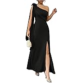 Milumia Women's 3D Floral One Shoulder Maxi Dress Sleeveless High Slit Elegant Wedding Guest Dresses
